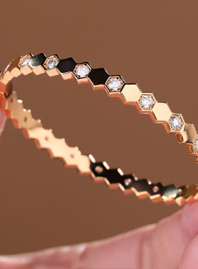 高品质925银莫桑石手镯蜂巢镶钻银镯子轻奢经典百搭气质叠戴手环