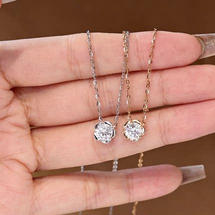 925银莫桑石1克拉小巧山茶花项链新款女四叶草简约精致百搭锁骨链