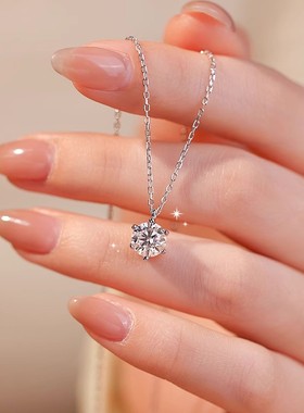 简约925银莫桑石六爪项链1 2 3克拉简约时尚锁骨链女款莫桑石项链