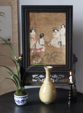 丸子家【花间雅趣】日本清水烧玉壶春雨点釉花瓶花器装饰摆件