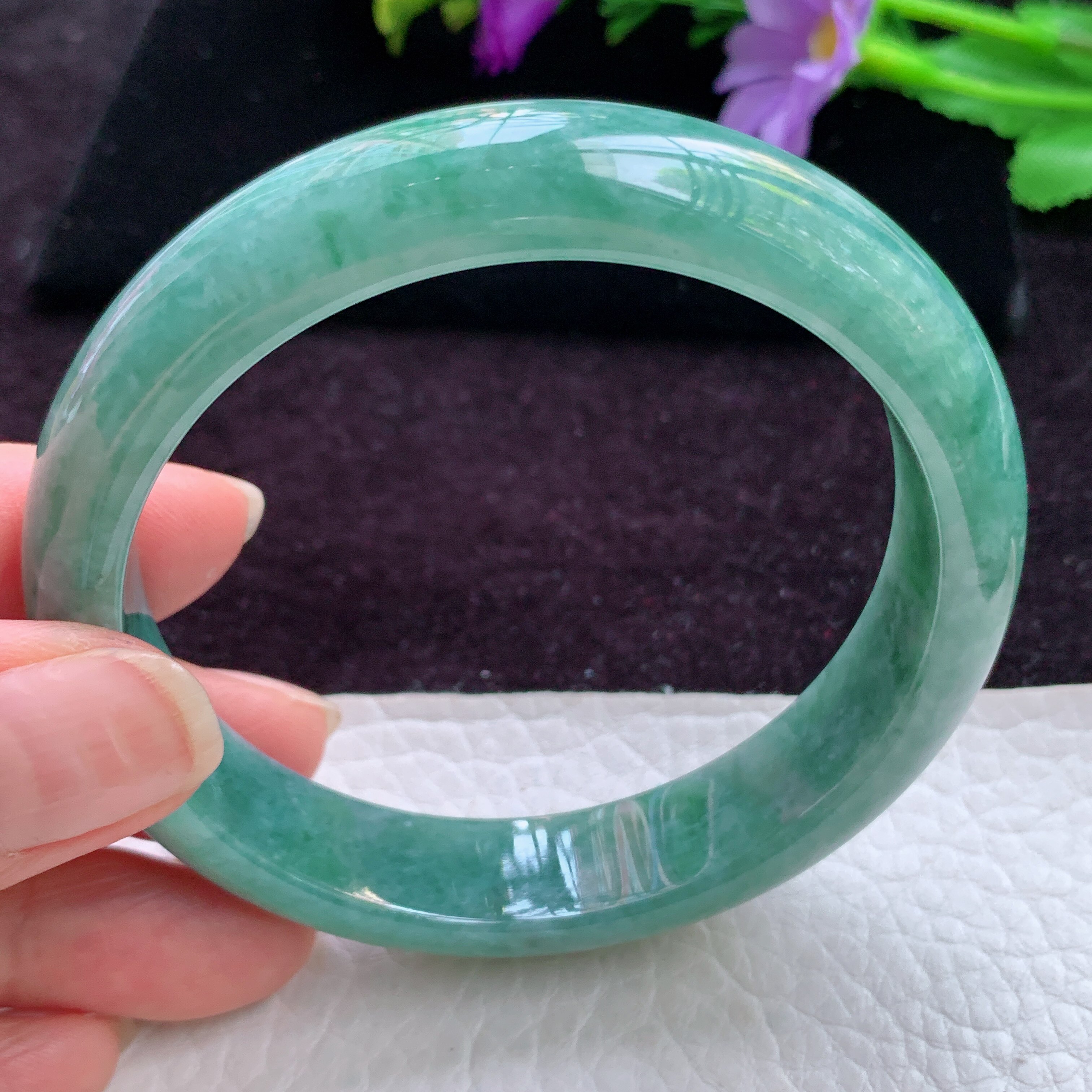 jxn实拍58*13*7.8平安镯 天然缅甸翡翠手镯满色油绿正圈宽边玉镯