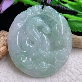 f8实拍52.5 5.3缅甸天然翡翠淡水绿生肖蛇吊坠腰缠万贯玉坠 47.2