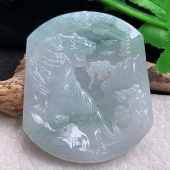 5.2缅甸翡翠a货精雕飘花上山虎 yn实拍50.3 42.8 生肖虎玉吊坠