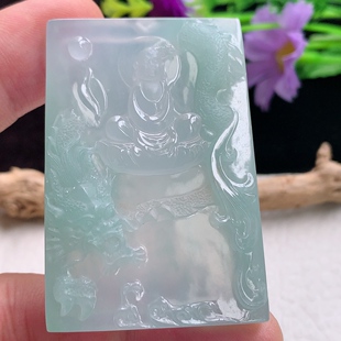 7.2缅甸翡翠精雕冰种蓝水御龙佛祖吊坠降龙罗汉男款 zzx实拍55