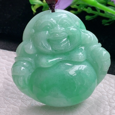 zen自然光45*46.3*13.2天然缅甸翡翠满绿大佛公弥勒佛吊坠 毛衣坠