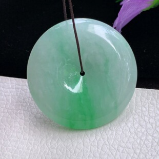 zz实拍33.2*5.6天然翡翠飘绿饱满平安扣玉吊坠大平安扣玉挂件玉扣