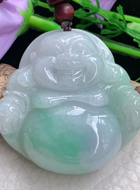 zen自然光44*45*12.6天然缅甸翡翠清新佛公 开心佛玉吊坠 玉挂件