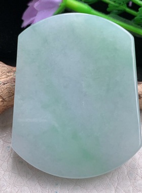 zen实拍52*40.5*5.5缅甸翡翠精美清新平安无事牌 素面牌玉项坠