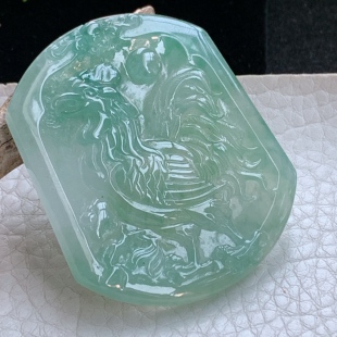 5缅甸天然翡翠a货满绿金鸡独立 生肖鸡玉项坠满绿 43.3 ktj实拍51