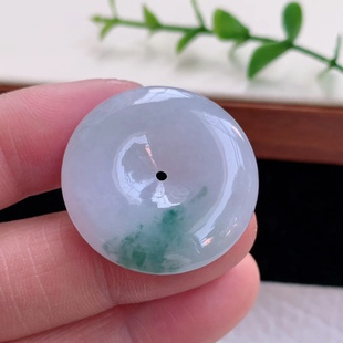 Zzx实拍缅甸翡翠A货胶感飘花饱满平安扣玉坠 玉挂件28.5*6mm