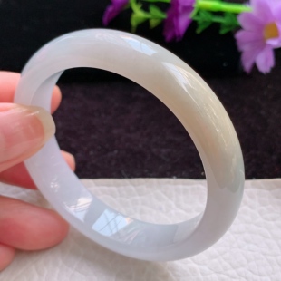 7平安镯 缅甸翡翠A货玉手镯半山半水宽边玉手环 12.5 z实拍53.3