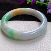 8.3老坑精美黄加绿三彩玉镯子缅甸翡翠手镯 mq实拍59 12.5 平安镯