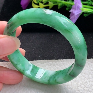 天然翡翠手镯浅绿飘花宽边正圈玉镯子 7.7小圈口镯 yh实拍53 13.5