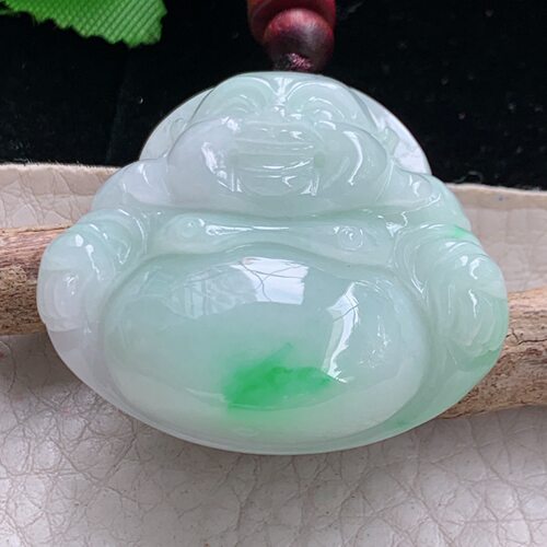 zen实拍37.8*39*12,5缅甸翡翠高品质饱满飘绿佛公 弥勒佛玉吊坠