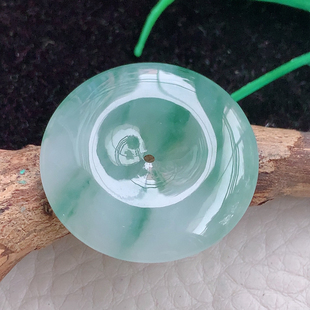 实拍bzb缅甸翡翠A货冰飘花饱满平安扣 玉扣吊坠 玉挂件28.3*5.2mm