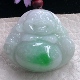 13天然缅甸翡翠白底青飘阳绿小佛公 zen自然光35 绿色肚弥勒佛