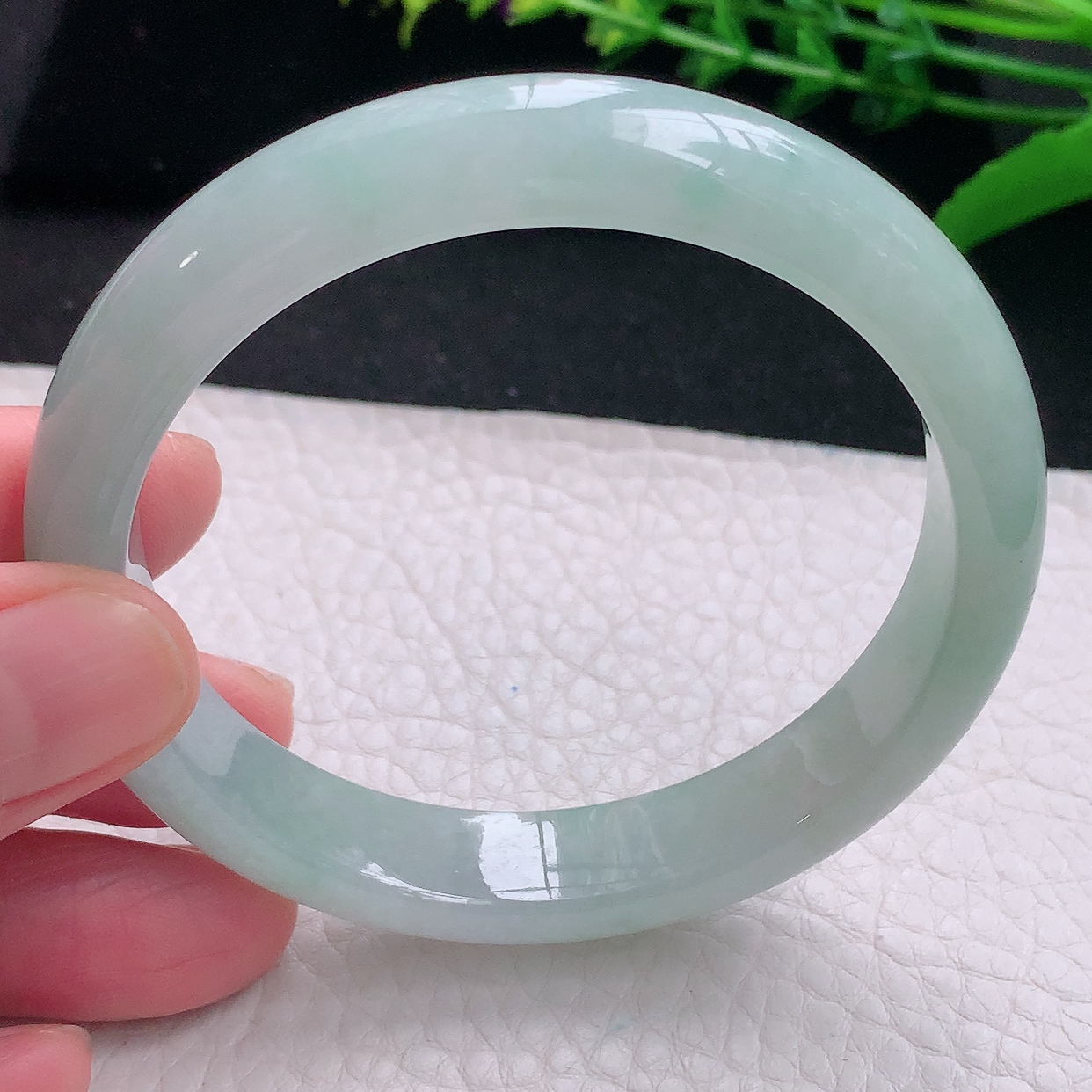 js自然光58*11.8*7.5平安镯 天然缅甸翡翠a 货清新自然宽边玉镯子