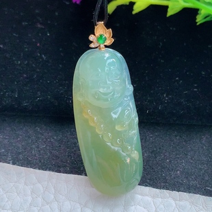 黄翡福在眼前项坠镶18k金扣 10缅甸翡翠弥勒佛玉坠 yl实拍40 16.5