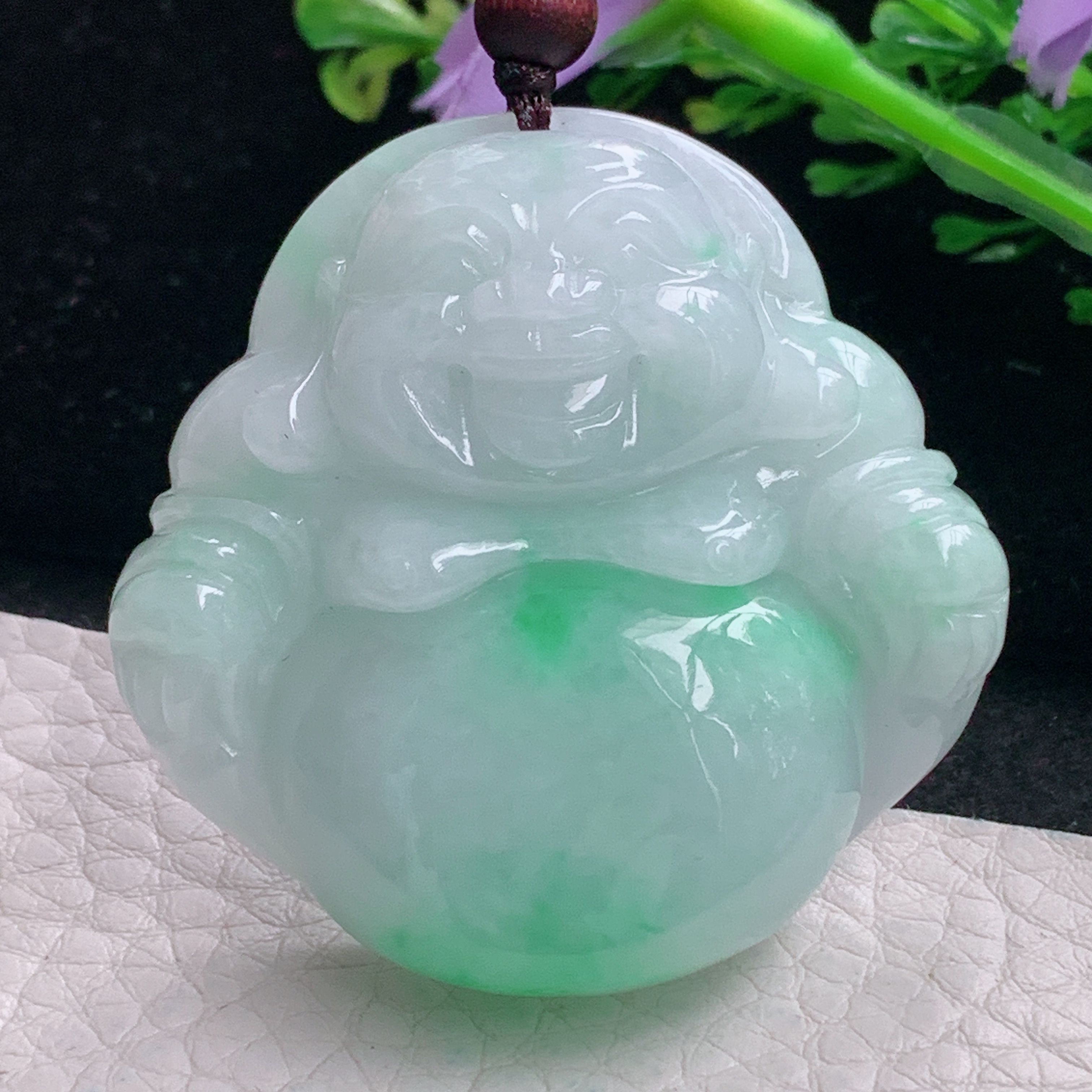 zen自然光45*46*12.3天然缅甸翡翠飘绿佛公 开心佛玉吊坠 玉挂件