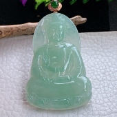 玉观音玉吊坠 5.5缅甸翡翠a货精雕冰绿正庄观音 gp实拍62.5