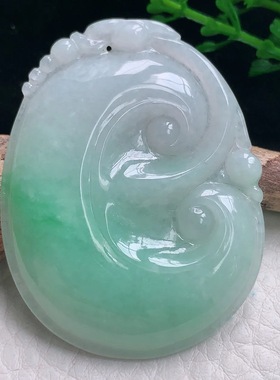 zen实拍51.8*40*5.8缅甸翡翠精雕飘绿饱满大如意玉吊坠 毛衣坠