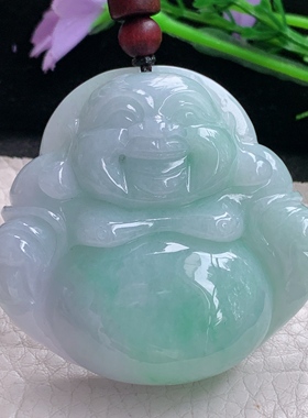 zen自然光47.3*50.6*13缅甸翡翠春带彩大佛公 开心佛吊坠 毛衣坠