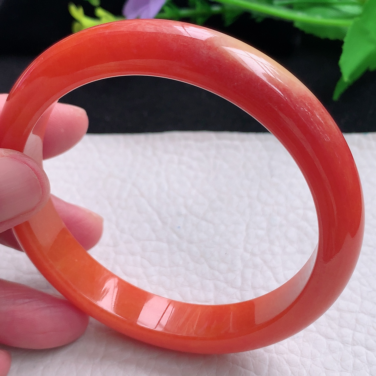 ll大圈口62/12/8.2平安镯 缅甸翡翠a货红翡招财宽边珠宝玉手镯