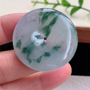 玉挂件35.9 5.5mm 玉扣玉坠 Zzx实拍缅甸翡翠A货胶感冰飘花平安扣