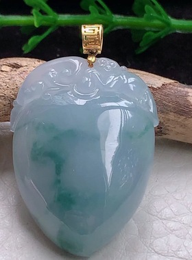 x54实拍32*23.8*9.3缅甸翡翠A货精雕紫色飘花福瓜玉吊坠 玉挂件