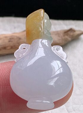 ajj实拍34.5*19.8*10缅甸翡翠冰透小花瓶吊坠鼻烟壶玉坠未打孔