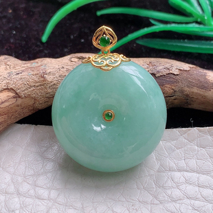 21.8 玉挂件31.2 11.2 玉扣玉吊坠 实拍abc缅甸翡翠A货浅绿面包扣