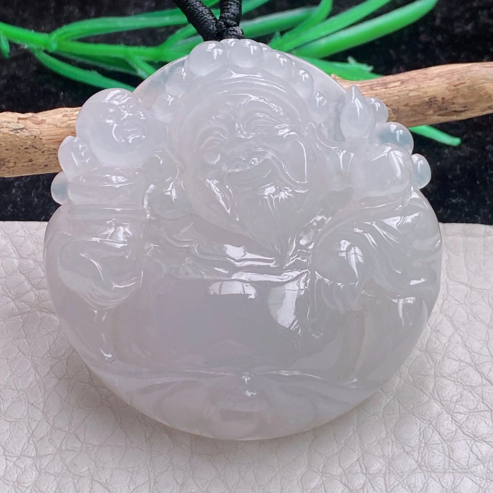 px自然光实拍52.5*12.6缅甸翡翠白冰大财神爷吊坠 招财进宝项坠