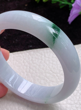 ym实拍55*14*7.8老坑精美飘花天然缅甸翡翠手镯 平安镯高档玉镯子