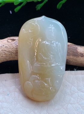 axm实拍37*21.6*6缅甸翡翠A货精雕黄翡阿弥陀佛玉吊坠 佛祖玉挂件