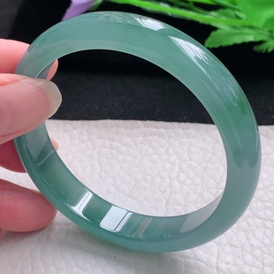 翡翠A货玉手镯冰蓝绿韵宽边玉手环 6.8平安镯 yh自然光57 11.8