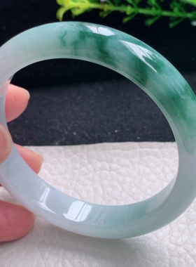 hf自然光57*11.7*7.5平安镯 缅甸翡翠a货半山水宽边玉手镯 玉手环