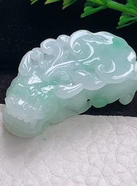 sx实拍39*20.3*12缅甸翡翠A货精雕水绿招财貔貅 皮休玉吊坠玉挂件