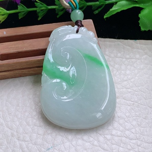 zen实拍51*35*5缅甸翡翠飘绿花如意玉吊坠 玉挂件