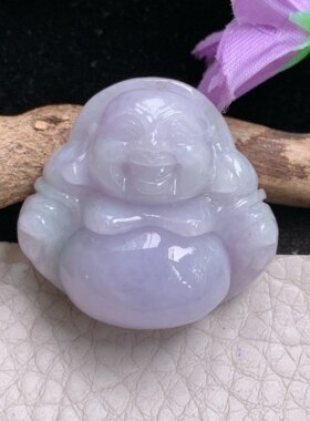 zen实拍29.3*31*12.6缅甸翡翠a货精雕紫罗兰饱满佛公 弥勒佛吊坠