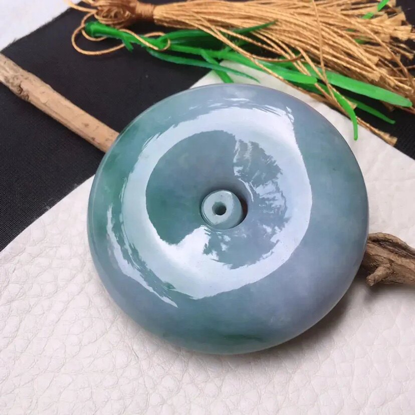 zz翡翠茄紫飘花大平安扣吊坠大轮胎紫平安扣毛衣坠61*15.6mm