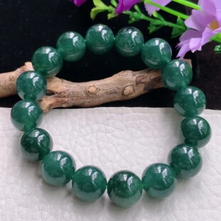 bx实拍 翡翠A货精雕男女款高雅蓝韵12.5mm圆珠玉手链 玉手串