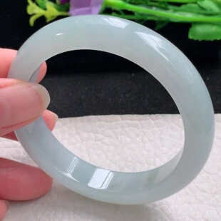 镯子 8.3平安镯缅甸天然翡翠手镯冰透白月光厚款 r自然光55.5 12.6