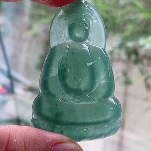 gp自然光58.9 5.8天然危翡翠冰种蓝水素衣观音玉观音玉吊坠 36.5