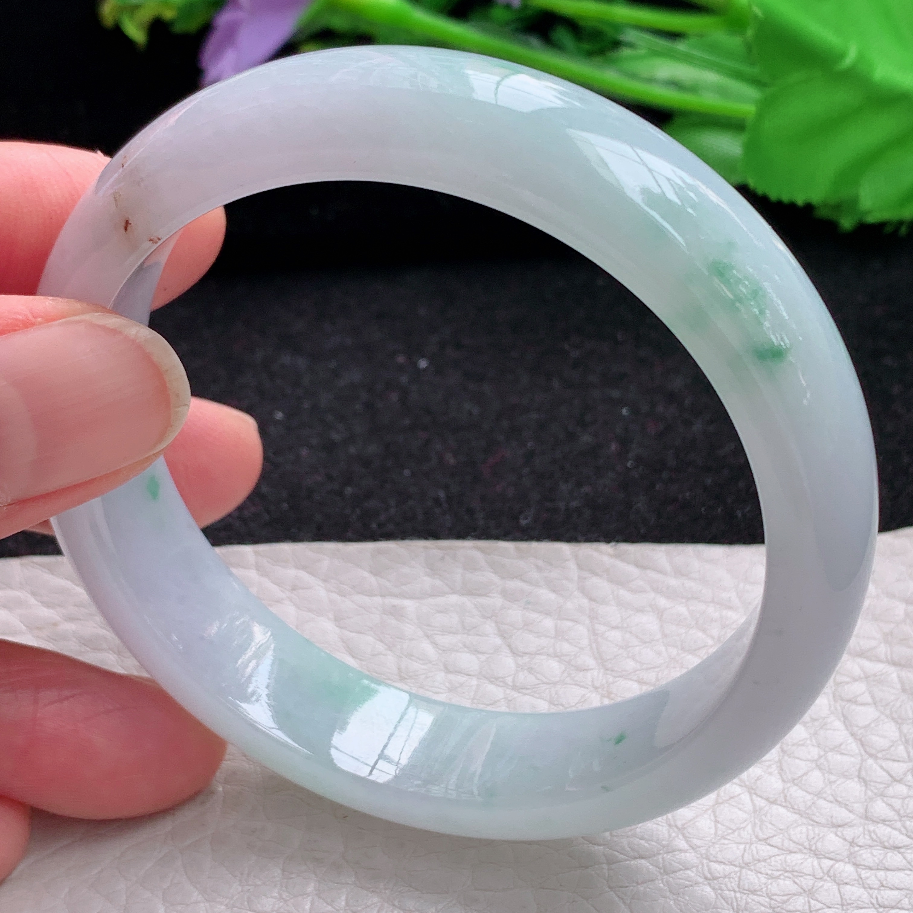 yh自然光56.5*13.3*7.2平安镯缅甸翡翠a货玉手镯冰飘花宽边玉手环