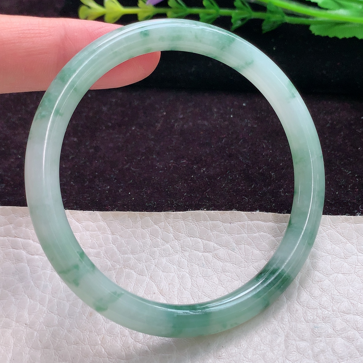 js实拍58*6.5*7.2叮当镯 飘花秀气圆条缅甸翡翠玉手镯 珠宝玉手环