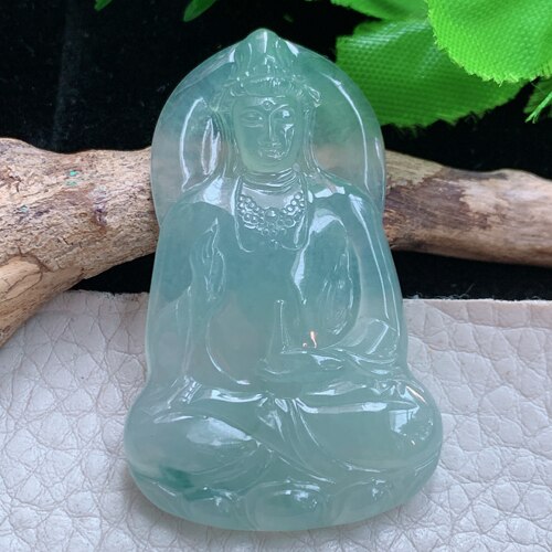 Ktj实拍49*30.5*4.5缅甸翡翠a货冰种飘花净瓶观音菩萨坠普渡众生