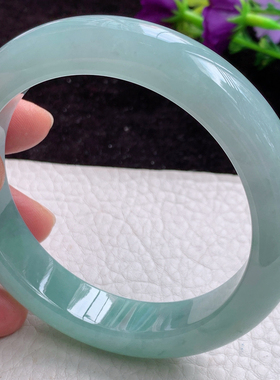 hf实拍57-58平安镯 老坑精美冰胶感蓝韵正圈翡翠玉手镯加厚平安镯