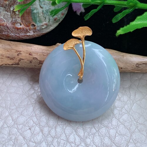 Axm实拍30*25.8*5.3天然缅甸翡翠紫罗兰平安扣吊坠18k金扣锁骨坠