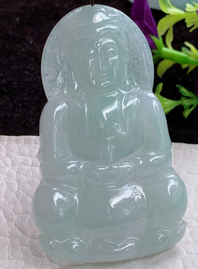 zen实拍64.6*39.8*5.8天然翡翠带底色大观音 玉观音玉吊坠 毛衣坠