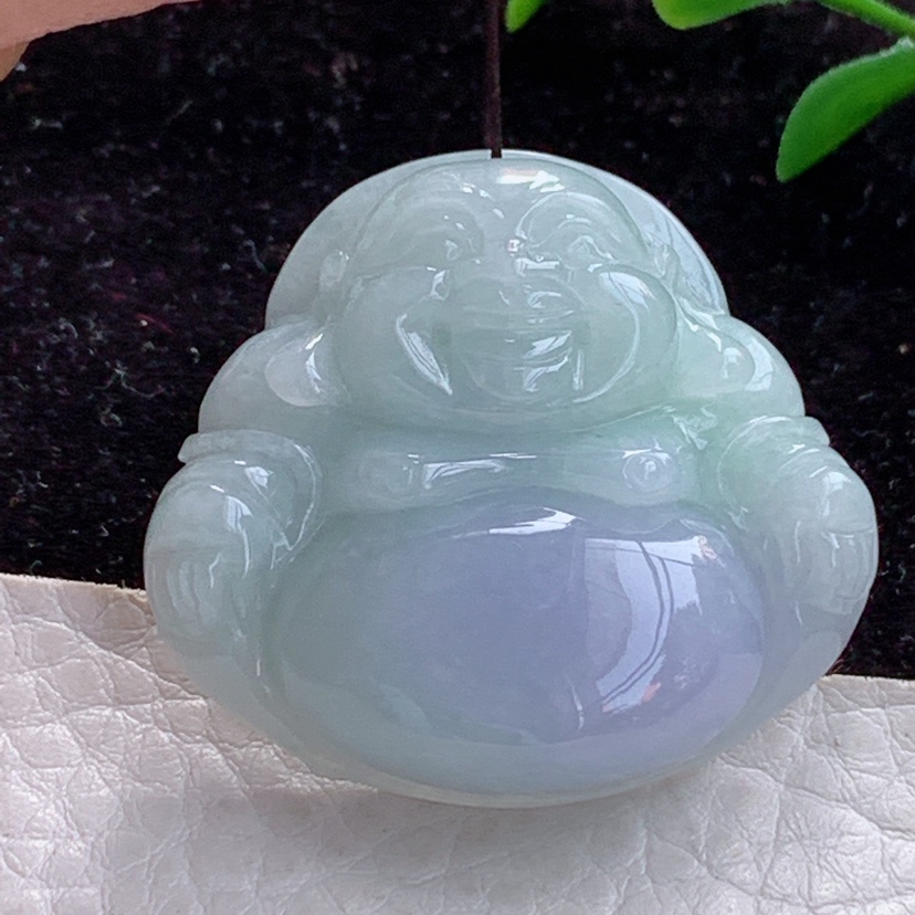 zen自然光 缅甸翡翠饱满紫罗兰佛公弥勒佛玉吊坠 34.6*37.6*9.6mm